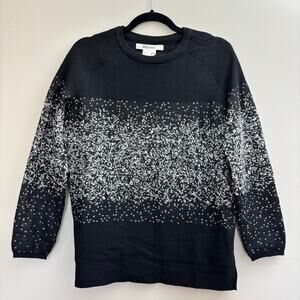 Basic House Black White Crew Neck Pull Over Wool Long Sleeve Sweater Women's XS